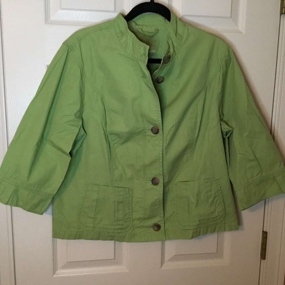 Eddie Bauer Green 3/4 Sleeve Lightweight Cotton Collarless Jacket - Size L